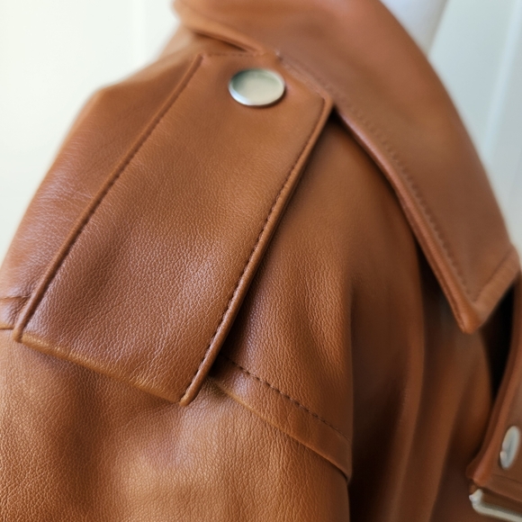 Soft Comfy Faux Leather Moto Jacket Fall Lightweight Zippers Snaps Cute Medium - Picture 6 of 17